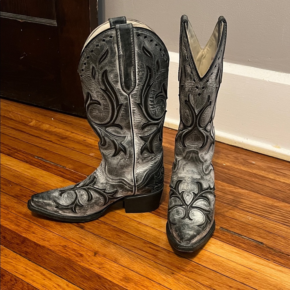 J.B. Dillon Black and White Cowboy Boots